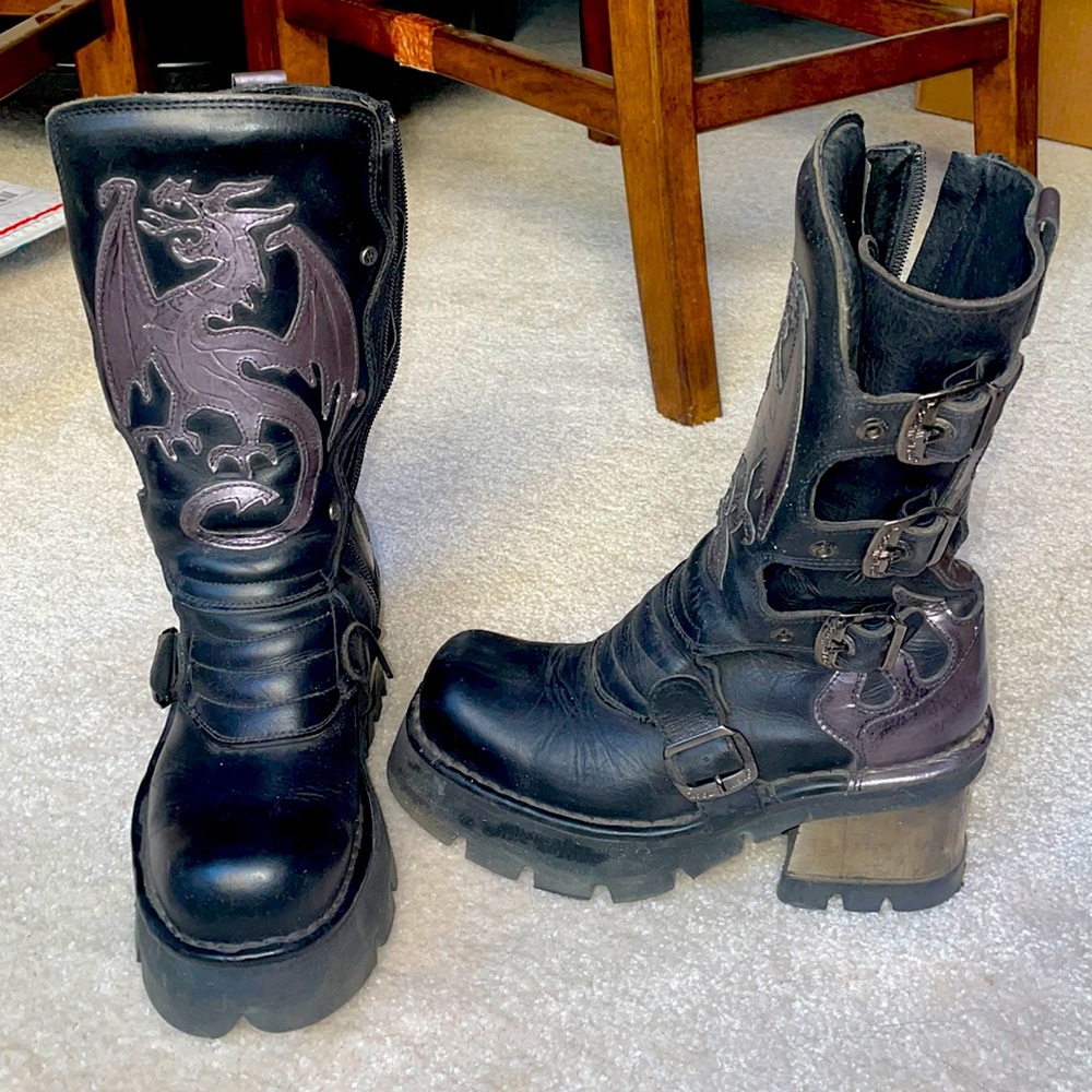 New Rock Biker Dragon with Flames Boots